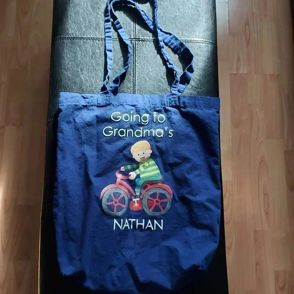🎁FREEw/Purchase | Navy Blue "Going to  grandma's Nathan" Cotton Tote - Picture 1 of 3